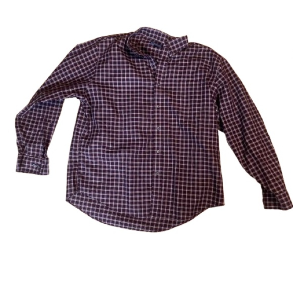 Croft & Barrow Men's Brown Checkered Long Sleeve Button Up Shirt 100% Cotton